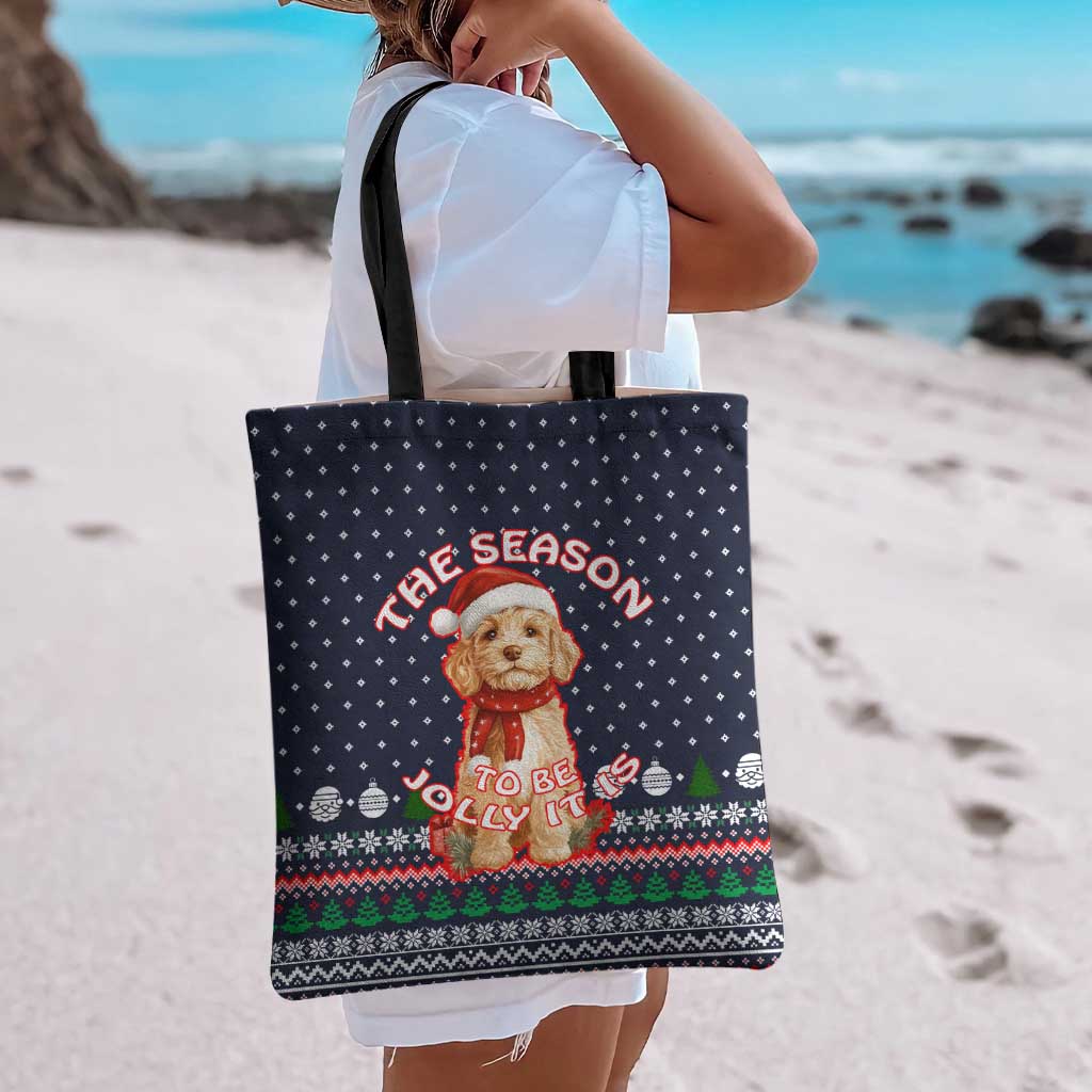 The Season To Be Jolly Goldendoodle Christmas Tote Bag Xmas Holiday Patterns - Wonder Print Shop