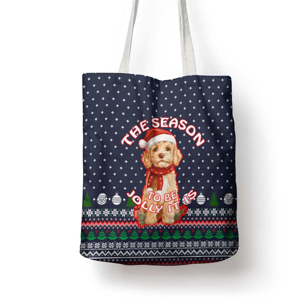 The Season To Be Jolly Goldendoodle Christmas Tote Bag Xmas Holiday Patterns - Wonder Print Shop