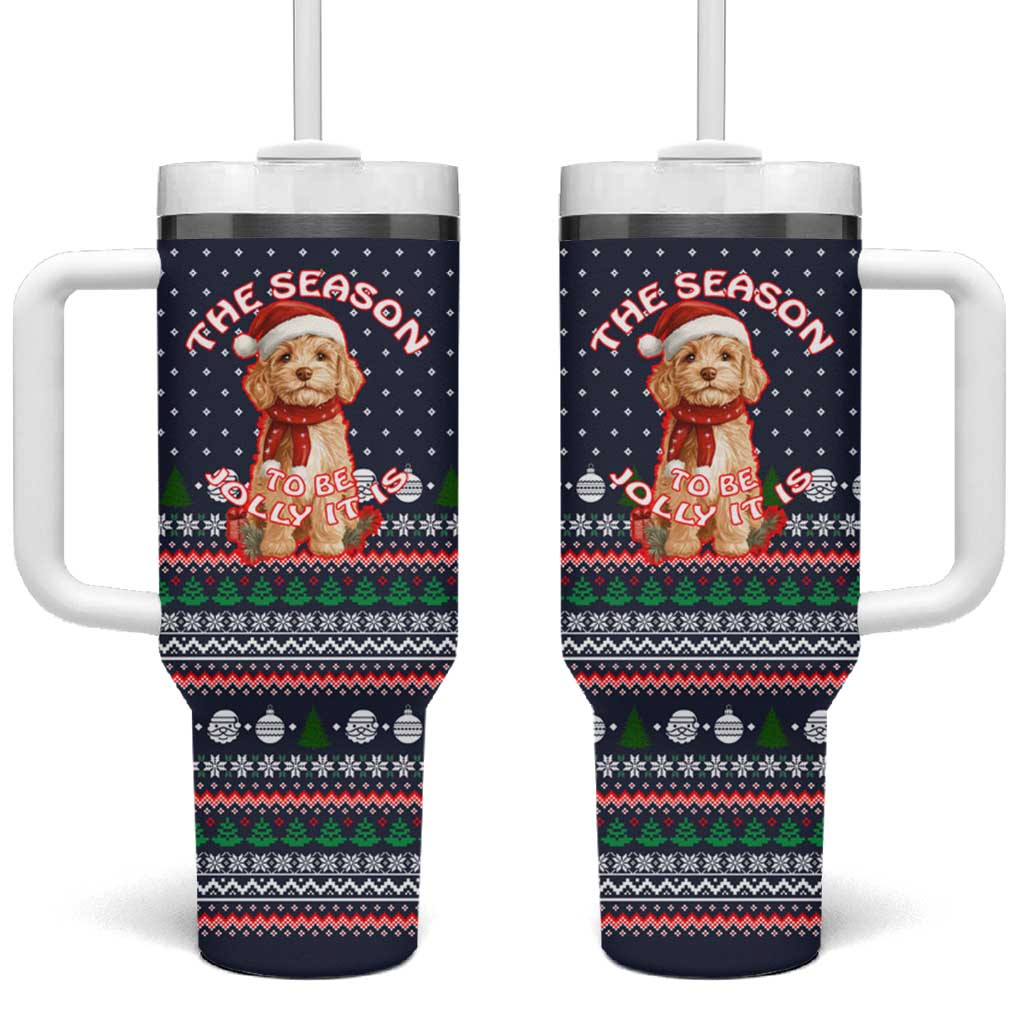 The Season To Be Jolly Goldendoodle Christmas Tumbler With Handle Xmas Holiday Patterns - Wonder Print Shop