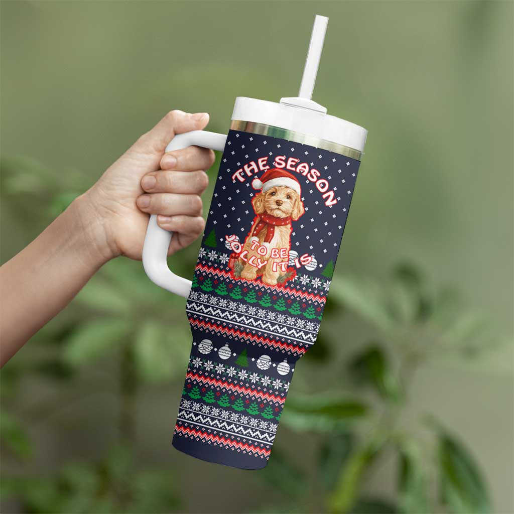 The Season To Be Jolly Goldendoodle Christmas Tumbler With Handle Xmas Holiday Patterns - Wonder Print Shop