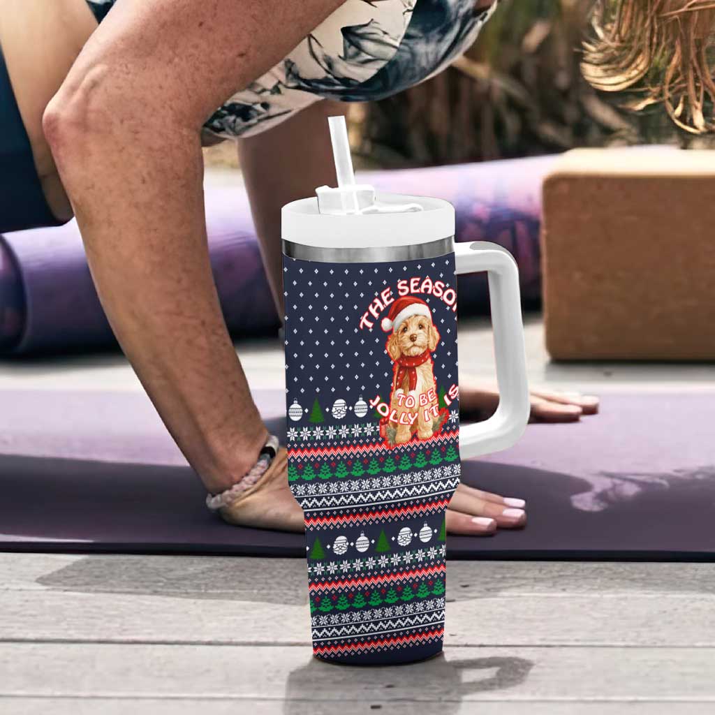 The Season To Be Jolly Goldendoodle Christmas Tumbler With Handle Xmas Holiday Patterns - Wonder Print Shop