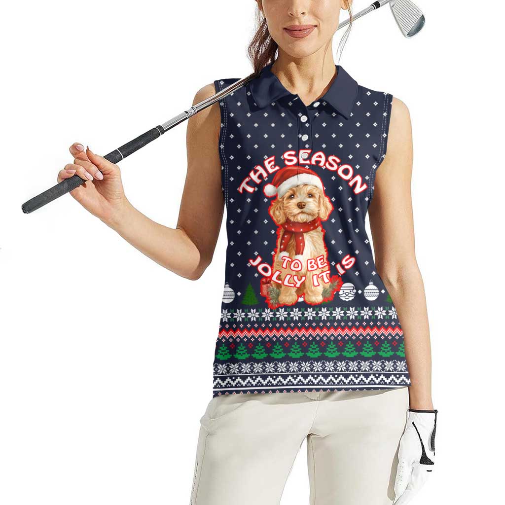 The Season To Be Jolly Goldendoodle Christmas Women Sleeveless Polo Shirt Xmas Holiday Patterns - Wonder Print Shop