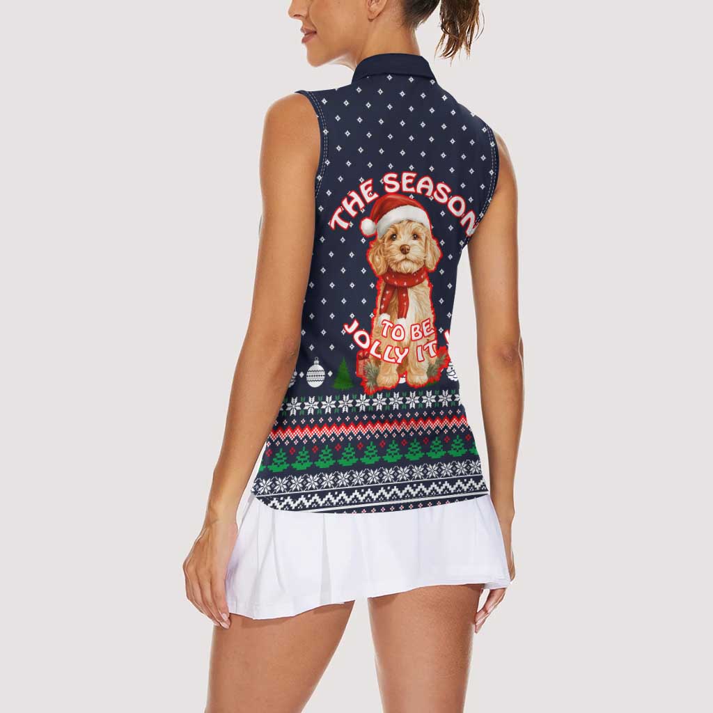 The Season To Be Jolly Goldendoodle Christmas Women Sleeveless Polo Shirt Xmas Holiday Patterns - Wonder Print Shop