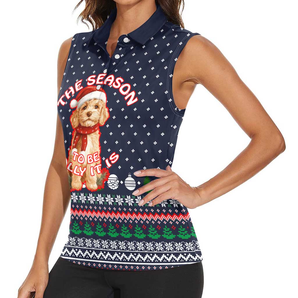 The Season To Be Jolly Goldendoodle Christmas Women Sleeveless Polo Shirt Xmas Holiday Patterns - Wonder Print Shop