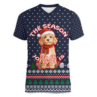 The Season To Be Jolly Goldendoodle Christmas Women V-Neck T-Shirt Xmas Holiday Patterns - Wonder Print Shop
