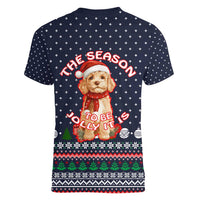 The Season To Be Jolly Goldendoodle Christmas Women V-Neck T-Shirt Xmas Holiday Patterns - Wonder Print Shop