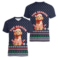 The Season To Be Jolly Goldendoodle Christmas Women V-Neck T-Shirt Xmas Holiday Patterns - Wonder Print Shop