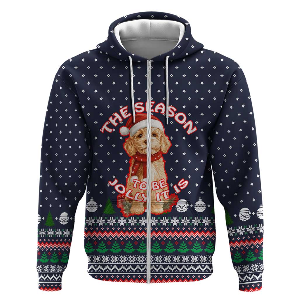 The Season To Be Jolly Goldendoodle Christmas Zip Hoodie Xmas Holiday Patterns - Wonder Print Shop