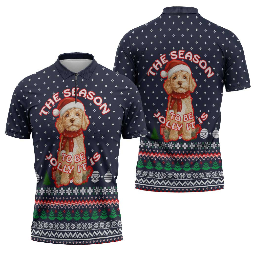 The Season To Be Jolly Goldendoodle Christmas Zipper Polo Shirt Xmas Holiday Patterns - Wonder Print Shop
