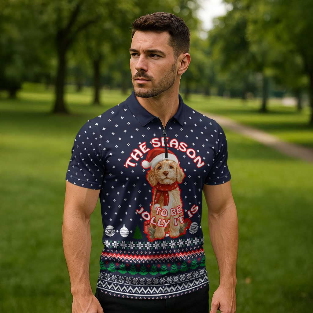 The Season To Be Jolly Goldendoodle Christmas Zipper Polo Shirt Xmas Holiday Patterns - Wonder Print Shop