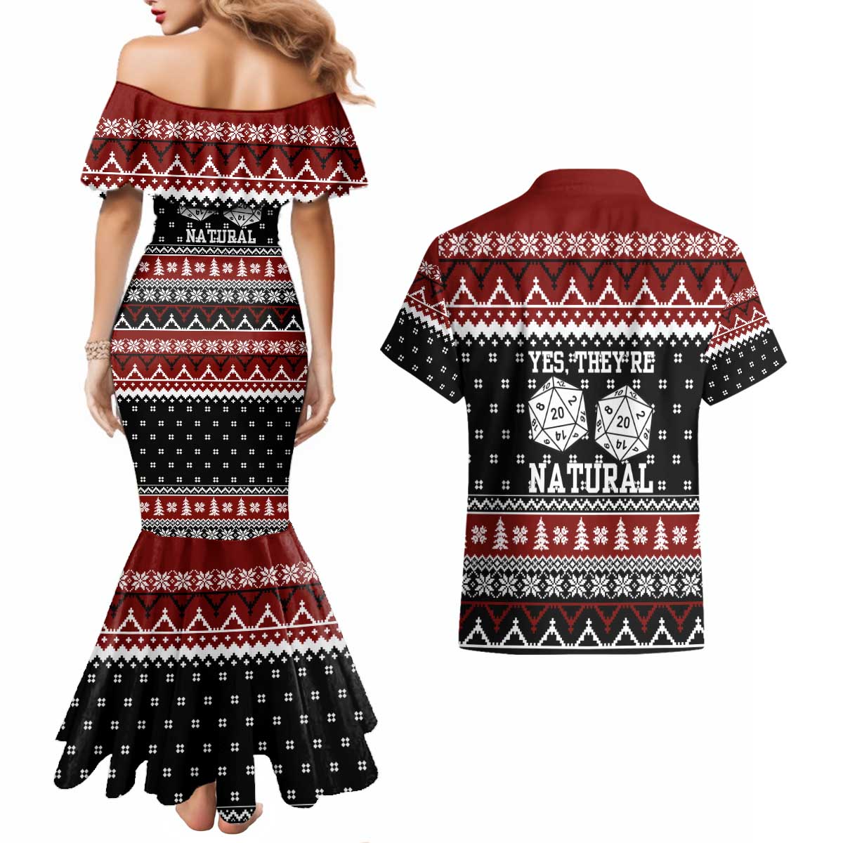 They Are Natural Christmas Couples Matching Mermaid Dress and Hawaiian Shirt Xmas Holiday Patterns - Wonder Print Shop