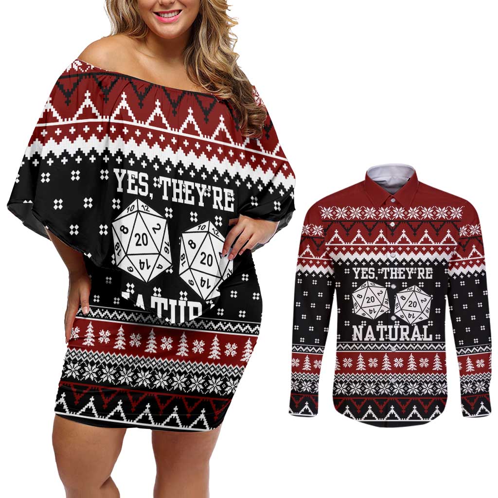 They Are Natural Christmas Couples Matching Off Shoulder Short Dress and Long Sleeve Button Shirt Xmas Holiday Patterns - Wonder Print Shop