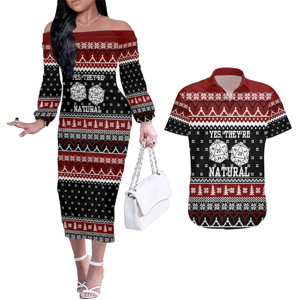 They Are Natural Christmas Couples Matching Off The Shoulder Long Sleeve Dress and Hawaiian Shirt Xmas Holiday Patterns - Wonder Print Shop