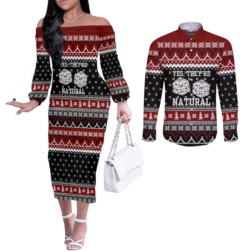 They Are Natural Christmas Couples Matching Off The Shoulder Long Sleeve Dress and Long Sleeve Button Shirt Xmas Holiday Patterns - Wonder Print Shop