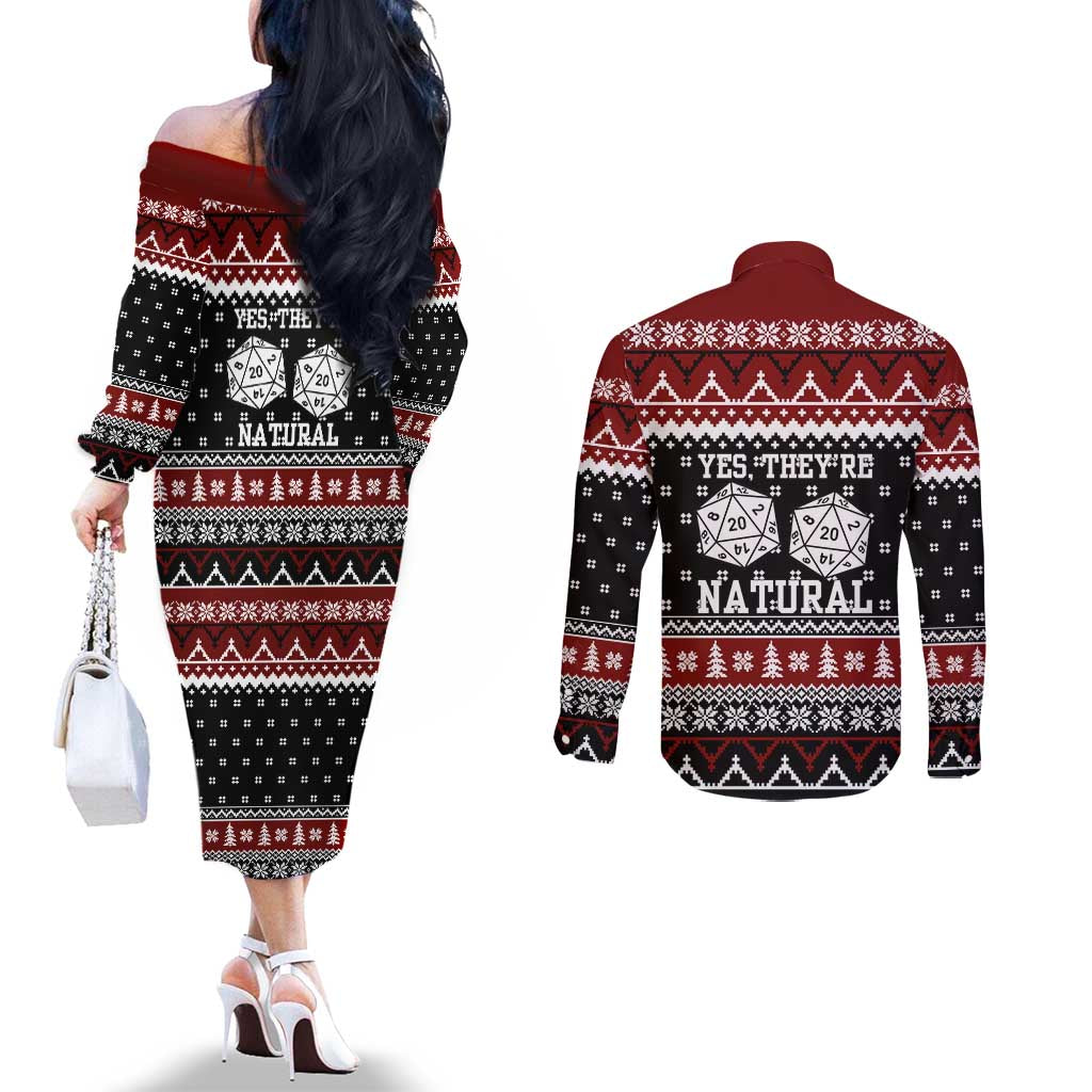 They Are Natural Christmas Couples Matching Off The Shoulder Long Sleeve Dress and Long Sleeve Button Shirt Xmas Holiday Patterns - Wonder Print Shop