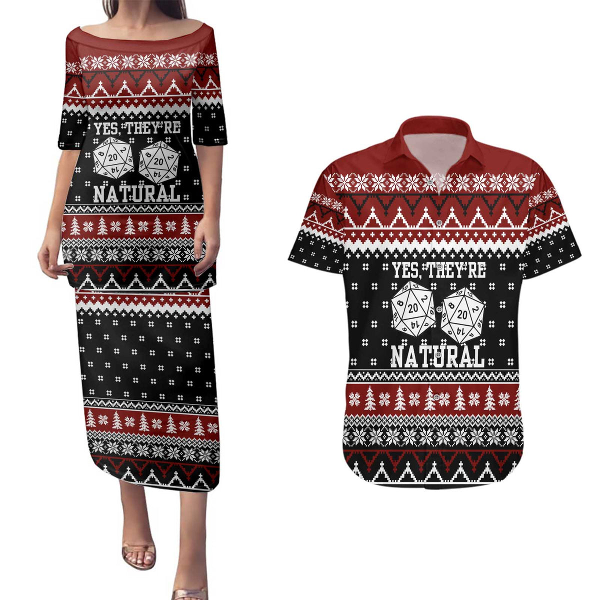 They Are Natural Christmas Couples Matching Puletasi and Hawaiian Shirt Xmas Holiday Patterns - Wonder Print Shop