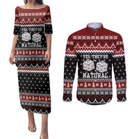 They Are Natural Christmas Couples Matching Puletasi and Long Sleeve Button Shirt Xmas Holiday Patterns - Wonder Print Shop