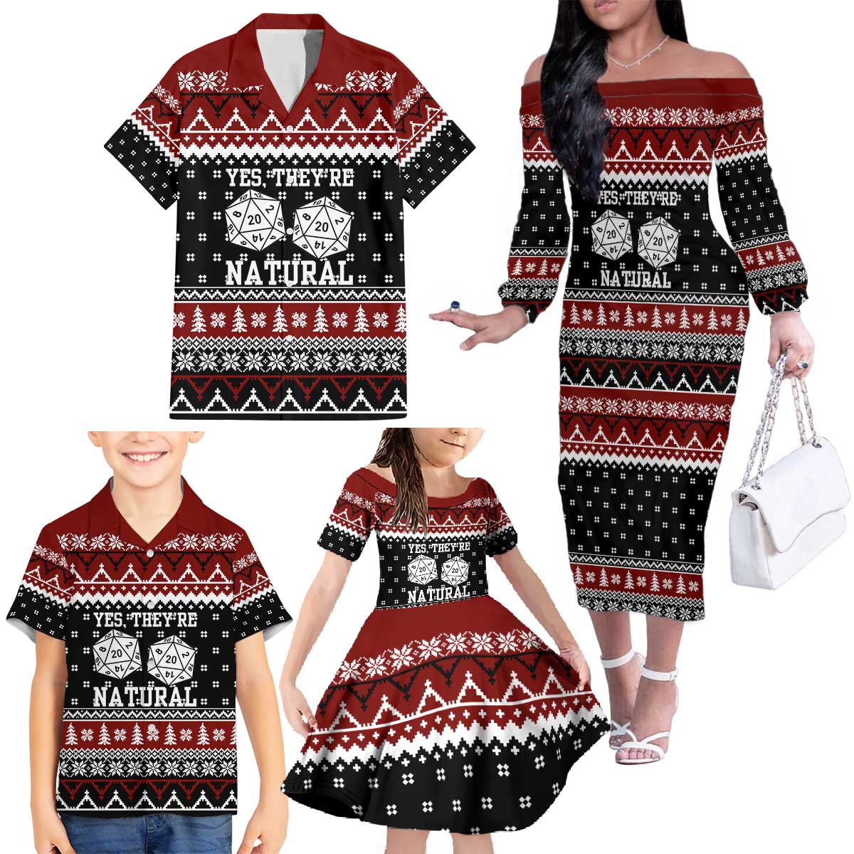 They Are Natural Christmas Family Matching Off The Shoulder Long Sleeve Dress and Hawaiian Shirt Xmas Holiday Patterns - Wonder Print Shop