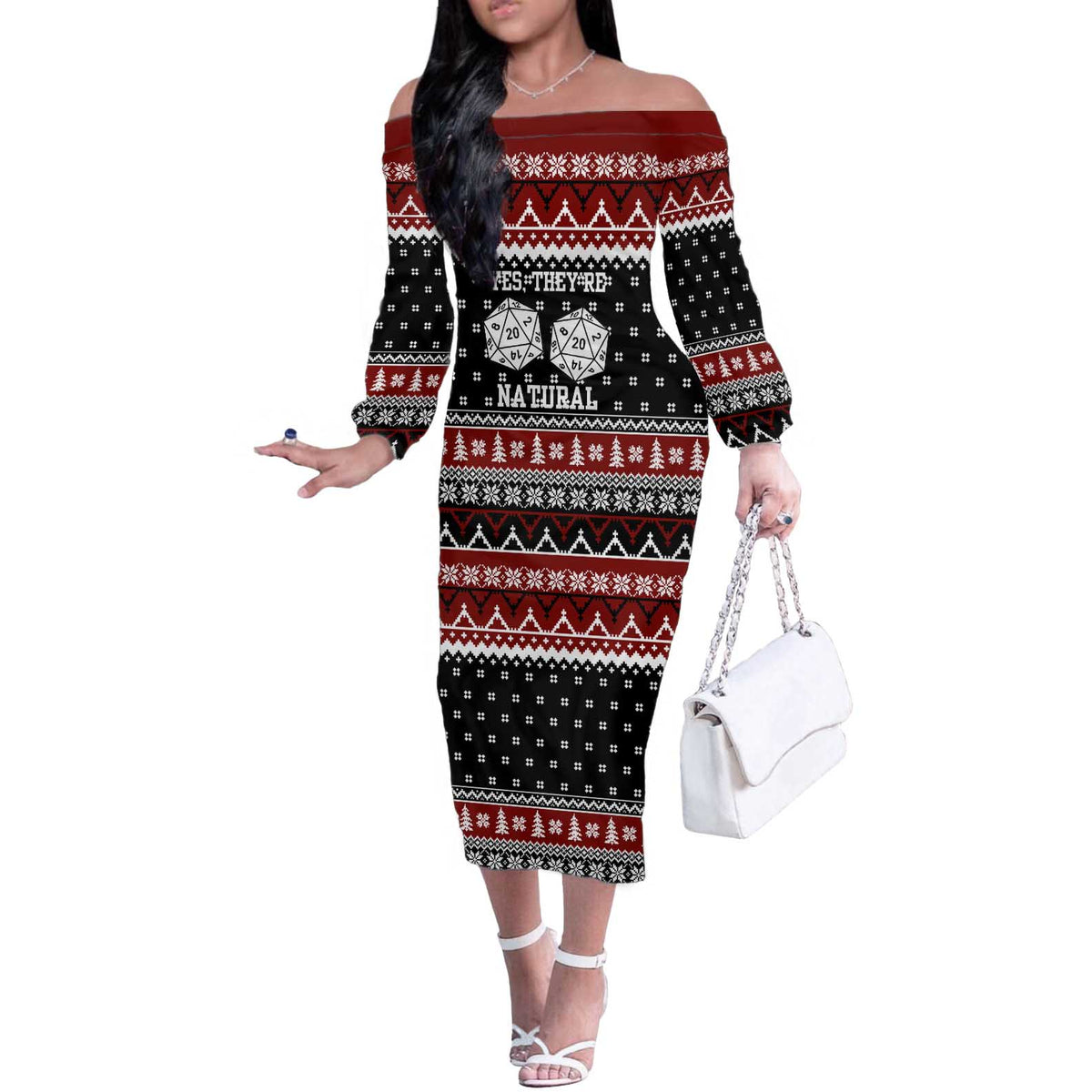 They Are Natural Christmas Off The Shoulder Long Sleeve Dress Xmas Holiday Patterns - Wonder Print Shop