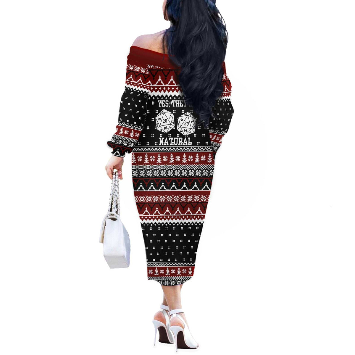 They Are Natural Christmas Off The Shoulder Long Sleeve Dress Xmas Holiday Patterns - Wonder Print Shop