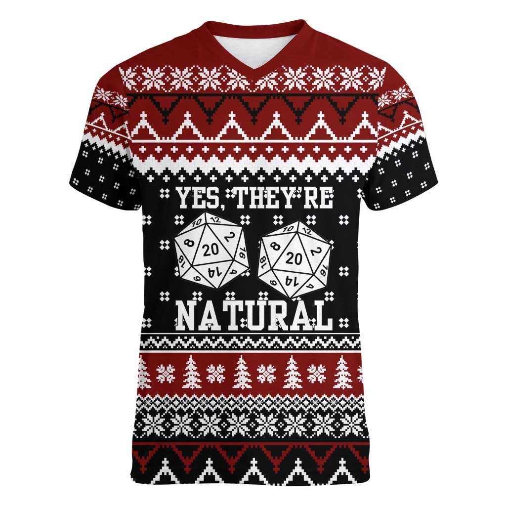 They Are Natural Christmas Women V-Neck T-Shirt Xmas Holiday Patterns - Wonder Print Shop
