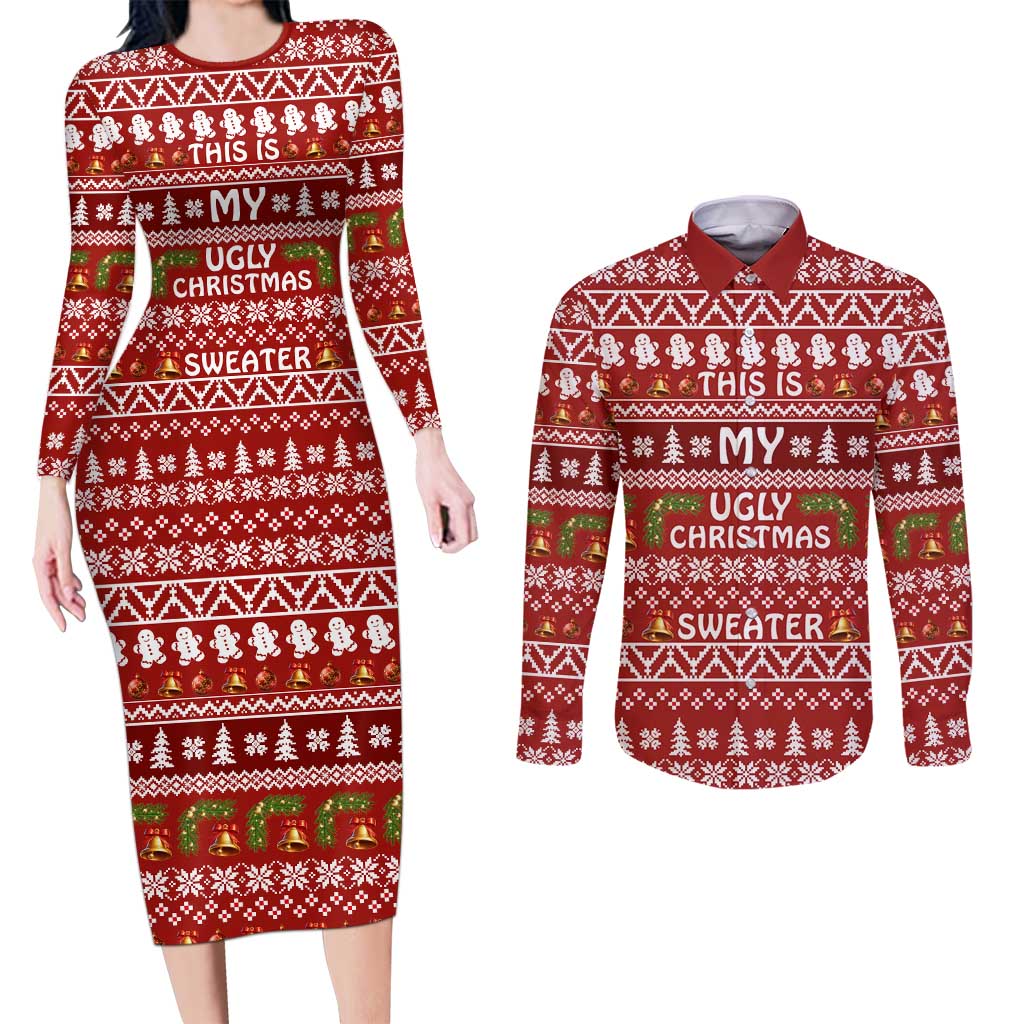 This Is My Christmas Couples Matching Long Sleeve Bodycon Dress and Long Sleeve Button Shirt Xmas Holiday Patterns - Wonder Print Shop