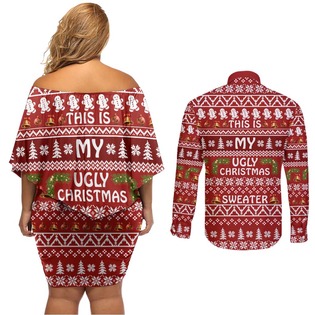 This Is My Christmas Couples Matching Off Shoulder Short Dress and Long Sleeve Button Shirt Xmas Holiday Patterns - Wonder Print Shop