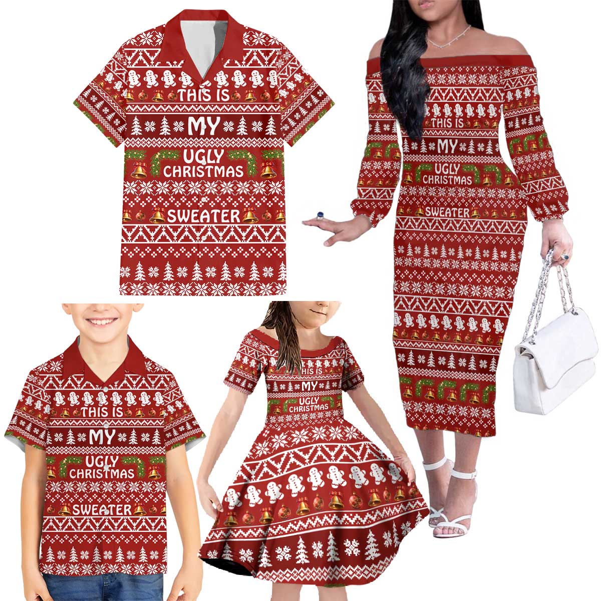 This Is My Christmas Family Matching Off The Shoulder Long Sleeve Dress and Hawaiian Shirt Xmas Holiday Patterns - Wonder Print Shop