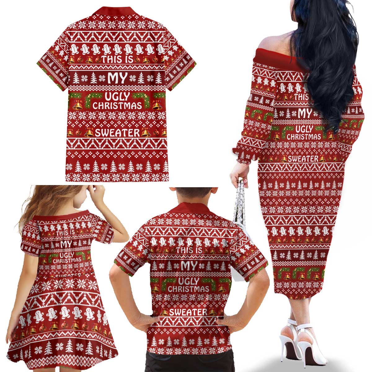 This Is My Christmas Family Matching Off The Shoulder Long Sleeve Dress and Hawaiian Shirt Xmas Holiday Patterns - Wonder Print Shop