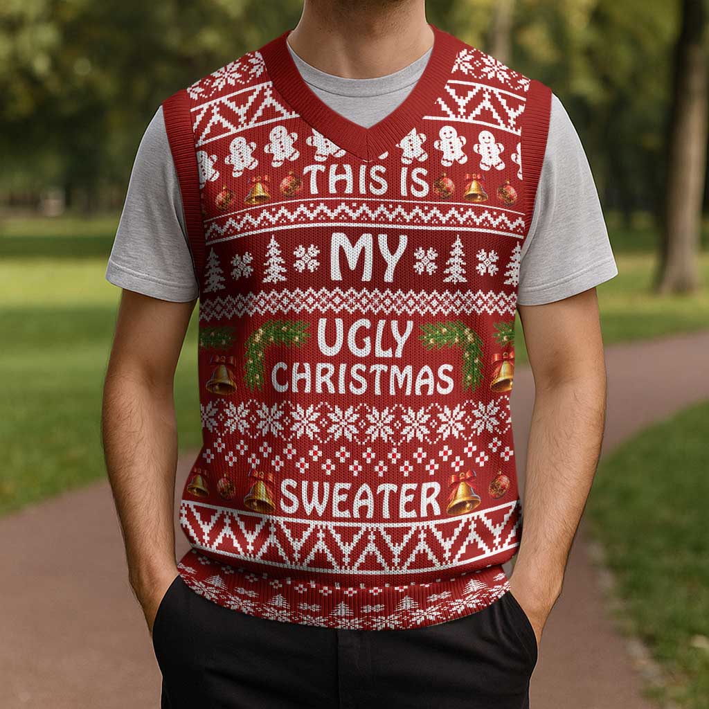 This Is My Christmas Knitted V-Neck Vest Xmas Holiday Patterns - Wonder Print Shop