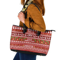 This Is My Christmas Leather Tote Bag Xmas Holiday Patterns - Wonder Print Shop