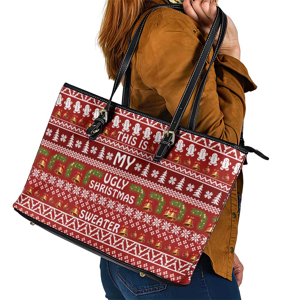 This Is My Christmas Leather Tote Bag Xmas Holiday Patterns - Wonder Print Shop