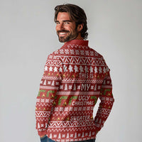 This Is My Christmas Long Sleeve Polo Shirt Xmas Holiday Patterns - Wonder Print Shop