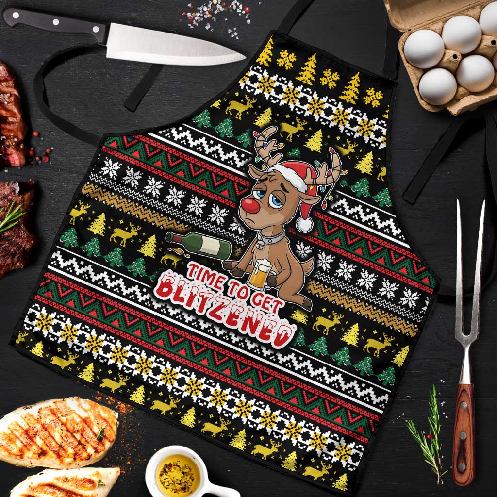 Time To Get Blitzened Christmas Apron Xmas Holiday Patterns - Wonder Print Shop