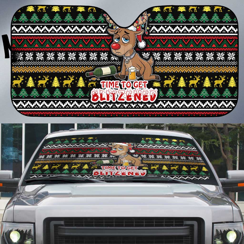 Time To Get Blitzened Christmas Auto Sun Shade Xmas Holiday Patterns - Wonder Print Shop