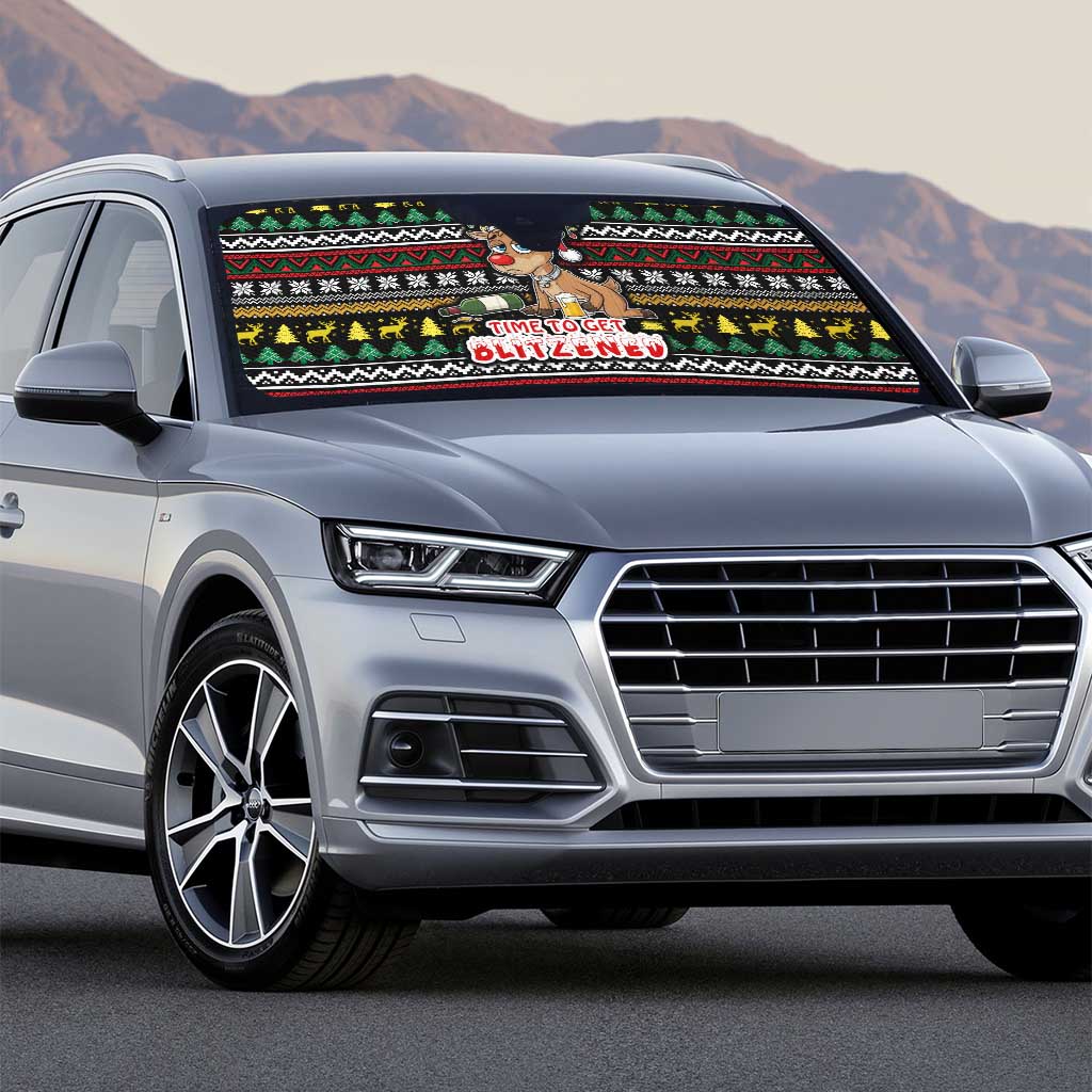 Time To Get Blitzened Christmas Auto Sun Shade Xmas Holiday Patterns - Wonder Print Shop
