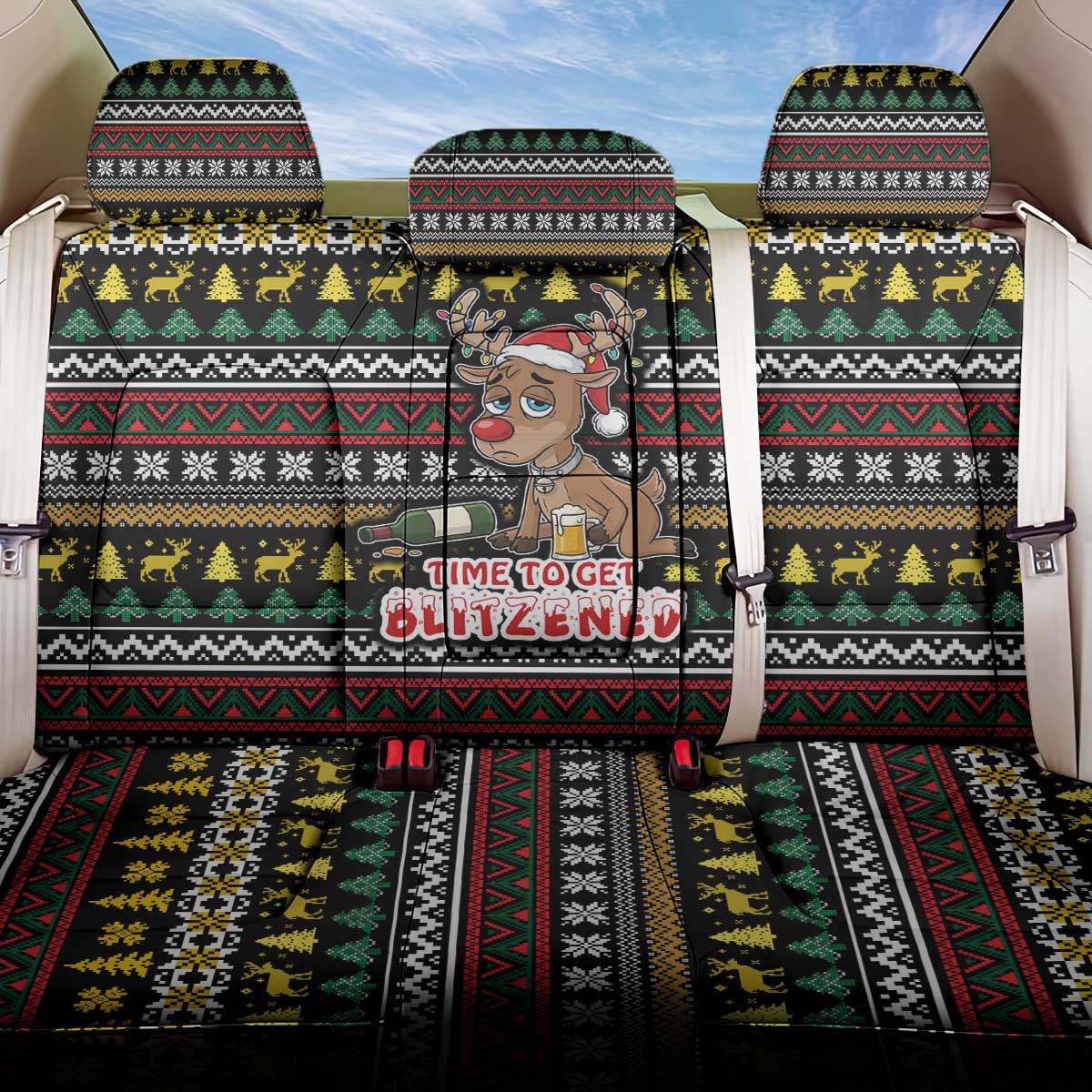 Time To Get Blitzened Christmas Back Car Seat Cover Xmas Holiday Patterns - Wonder Print Shop