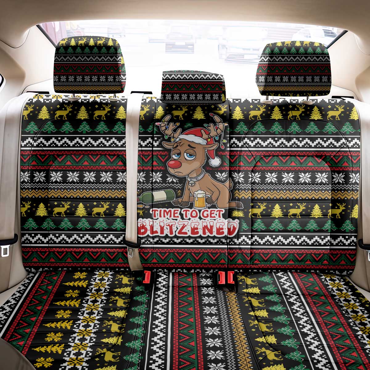 Time To Get Blitzened Christmas Back Car Seat Cover Xmas Holiday Patterns - Wonder Print Shop