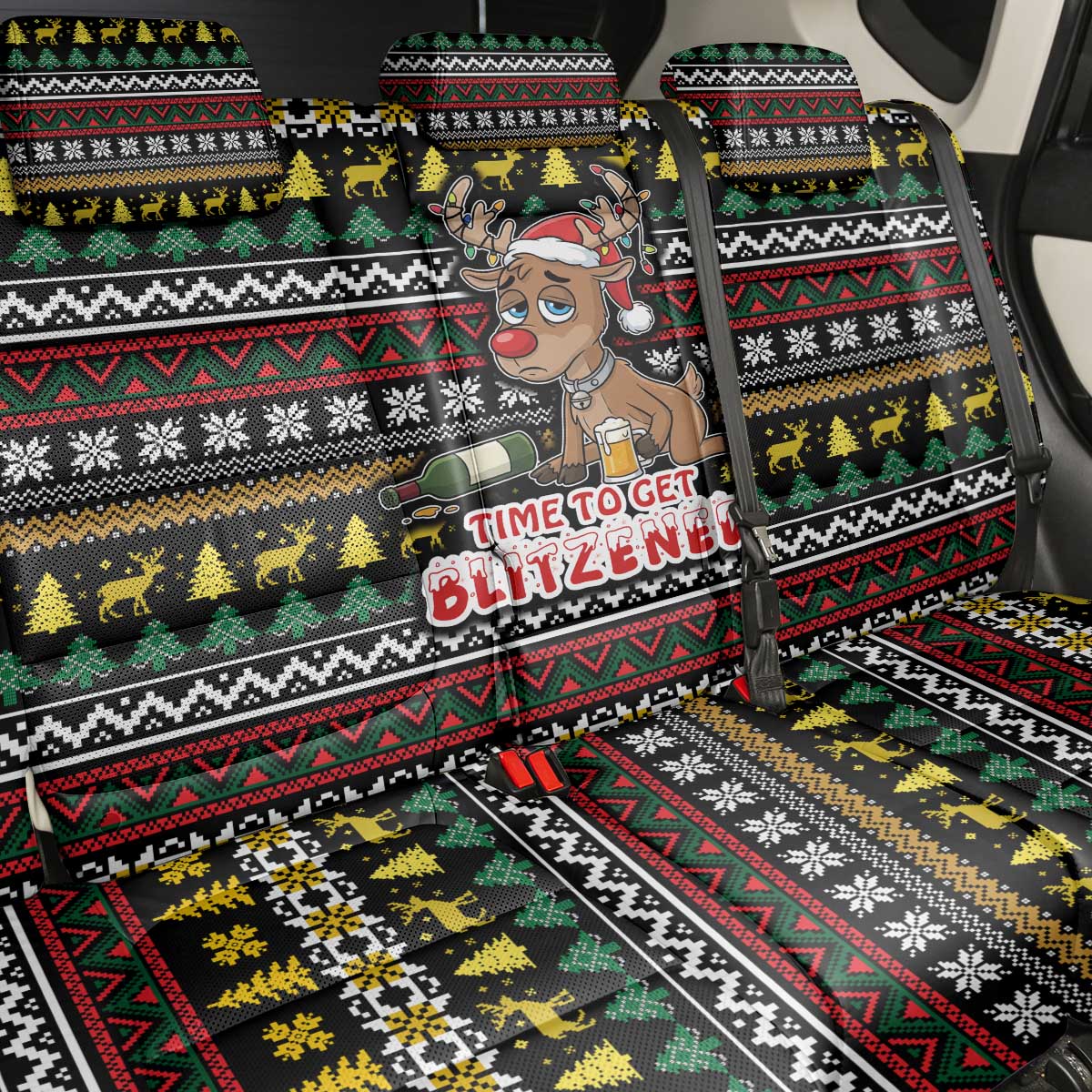 Time To Get Blitzened Christmas Back Car Seat Cover Xmas Holiday Patterns - Wonder Print Shop