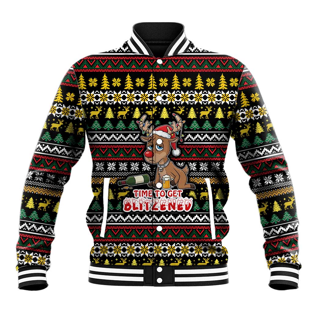 Time To Get Blitzened Christmas Baseball Jacket Xmas Holiday Patterns - Wonder Print Shop