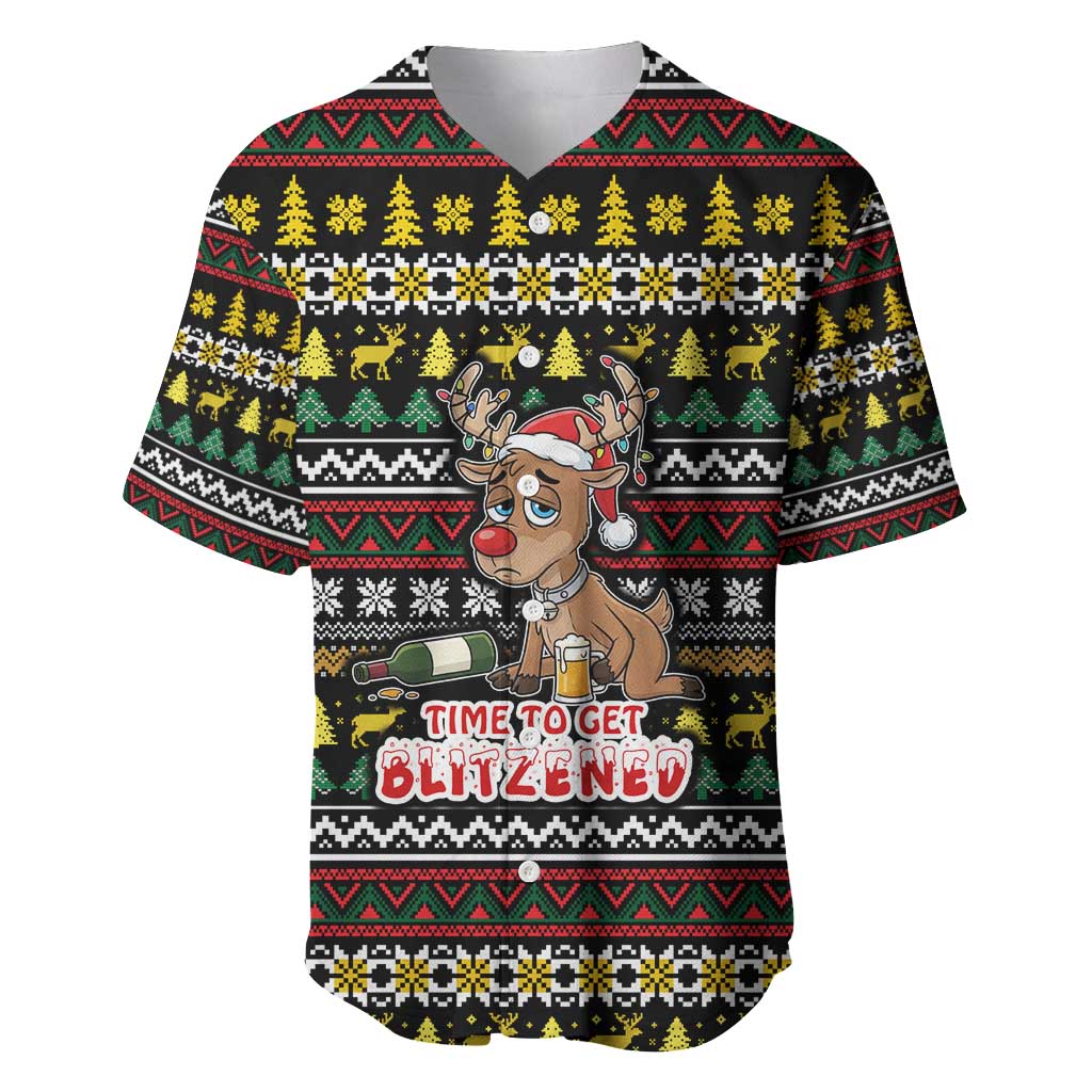 Time To Get Blitzened Christmas Baseball Jersey Xmas Holiday Patterns - Wonder Print Shop