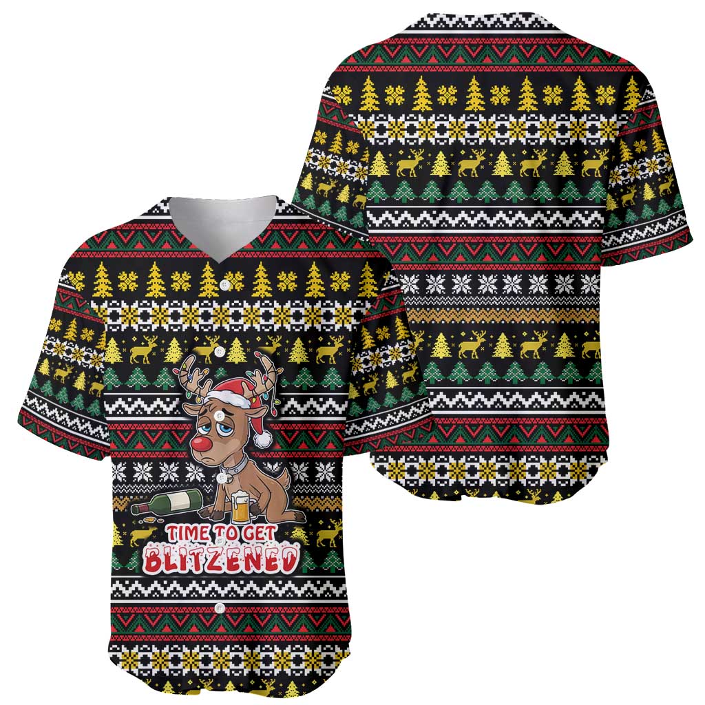 Time To Get Blitzened Christmas Baseball Jersey Xmas Holiday Patterns - Wonder Print Shop