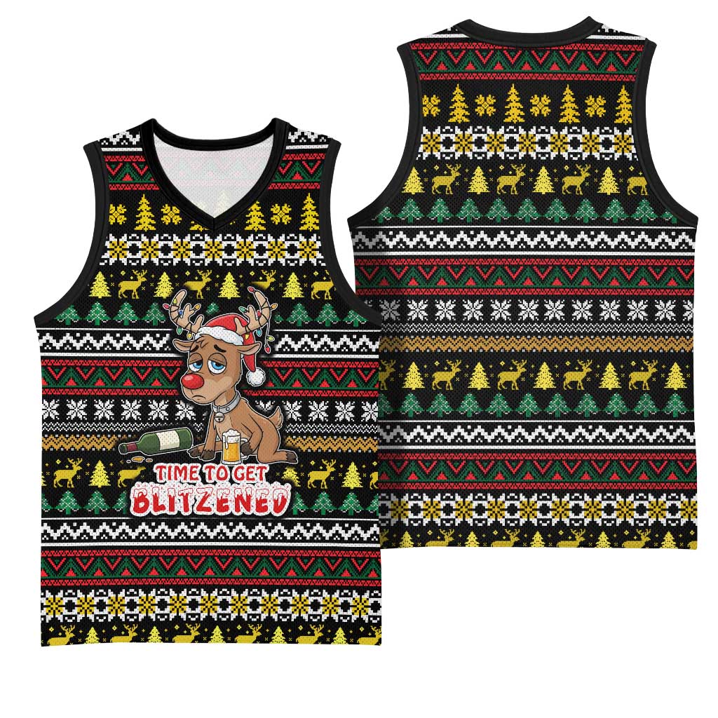Time To Get Blitzened Christmas Basketball Jersey Xmas Holiday Patterns - Wonder Print Shop