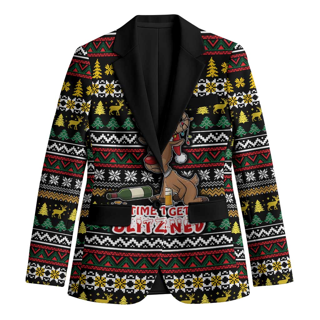 Time To Get Blitzened Christmas Blazer Xmas Holiday Patterns - Wonder Print Shop