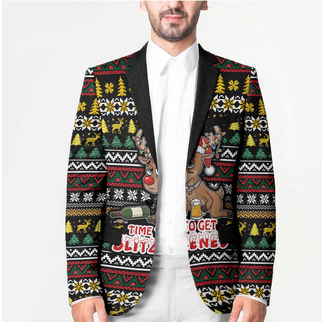 Time To Get Blitzened Christmas Blazer Xmas Holiday Patterns - Wonder Print Shop