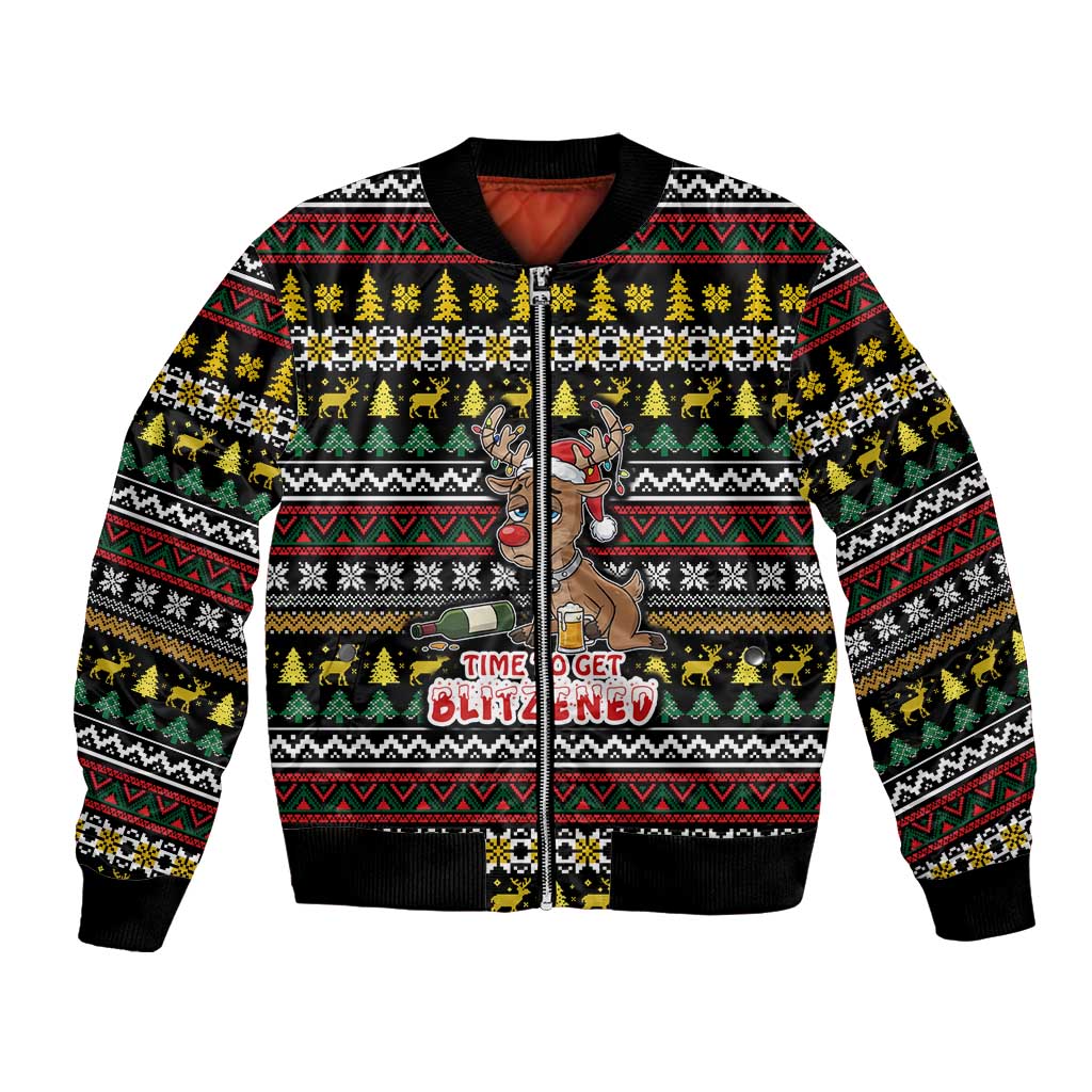 Time To Get Blitzened Christmas Bomber Jacket Xmas Holiday Patterns - Wonder Print Shop