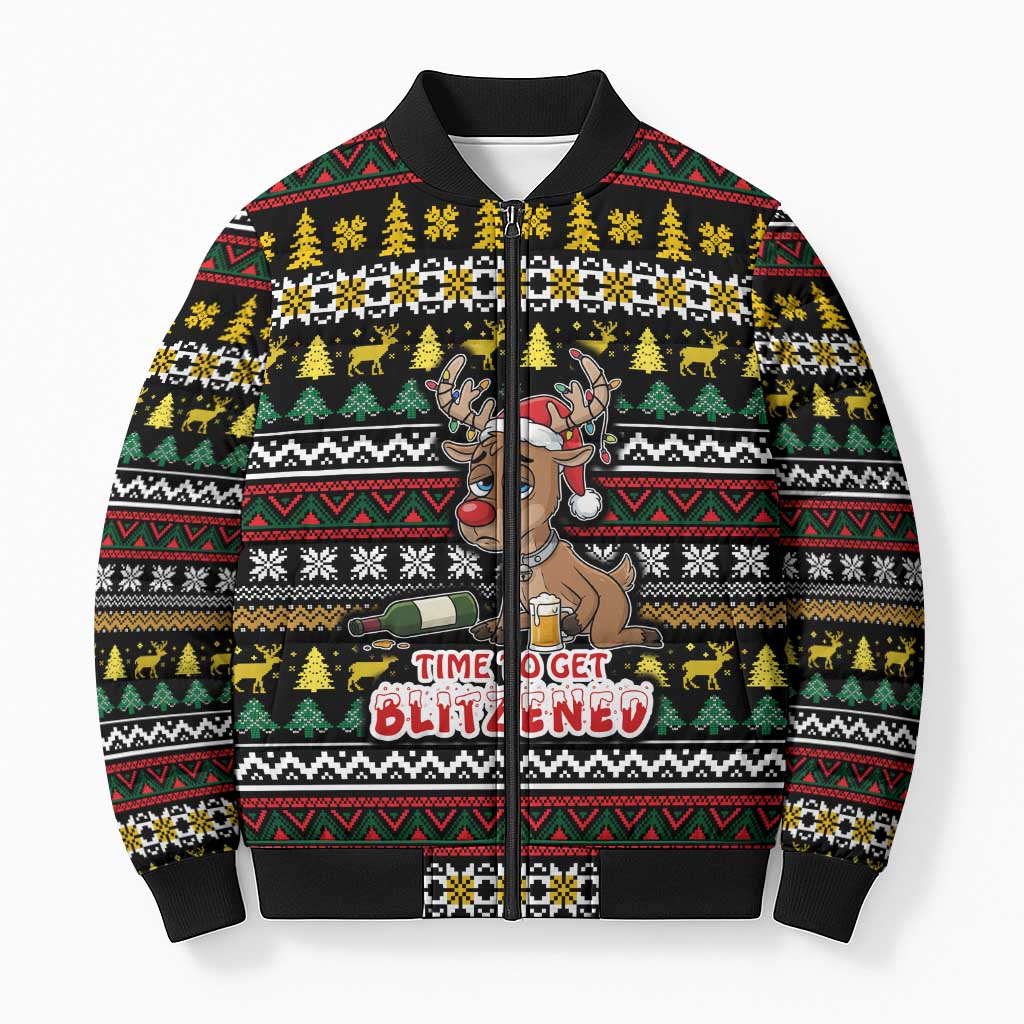 Time To Get Blitzened Christmas Bomber Puffer Jacket Xmas Holiday Patterns - Wonder Print Shop