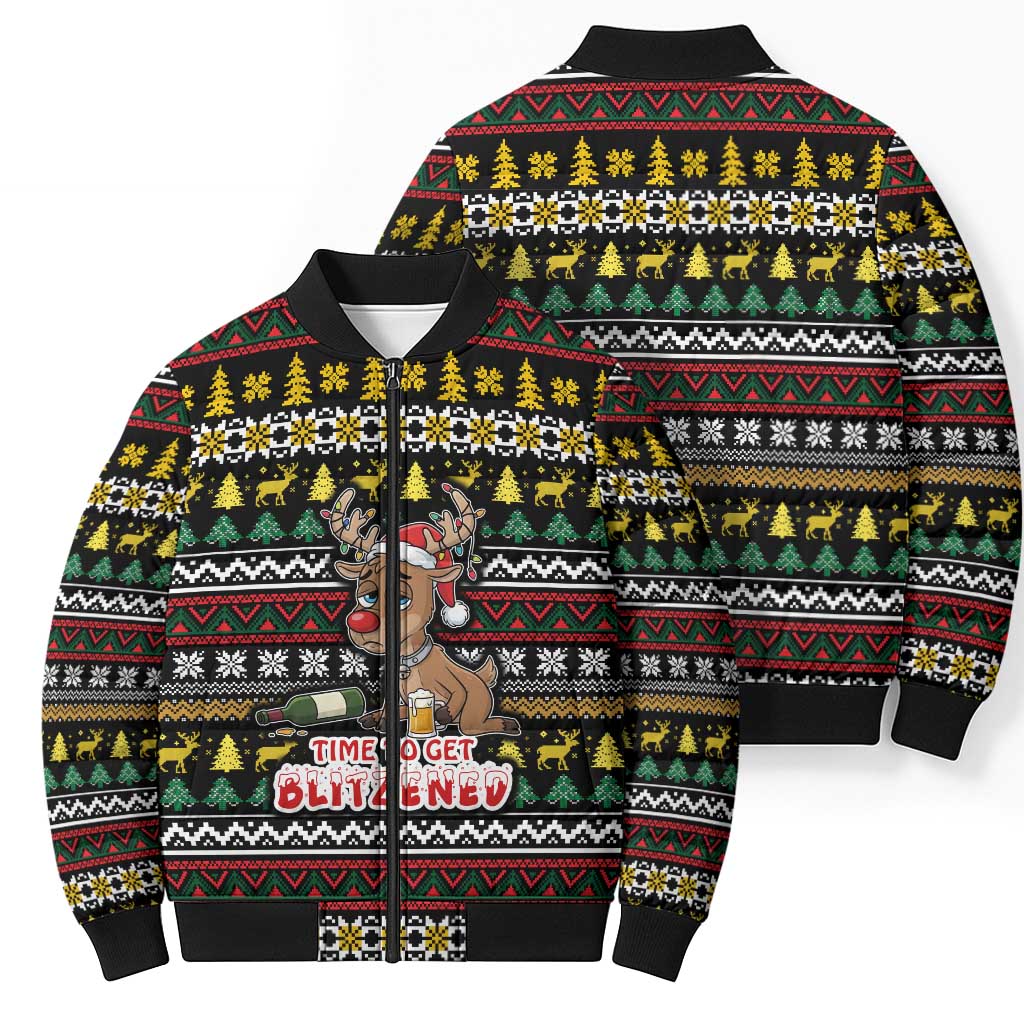 Time To Get Blitzened Christmas Bomber Puffer Jacket Xmas Holiday Patterns - Wonder Print Shop