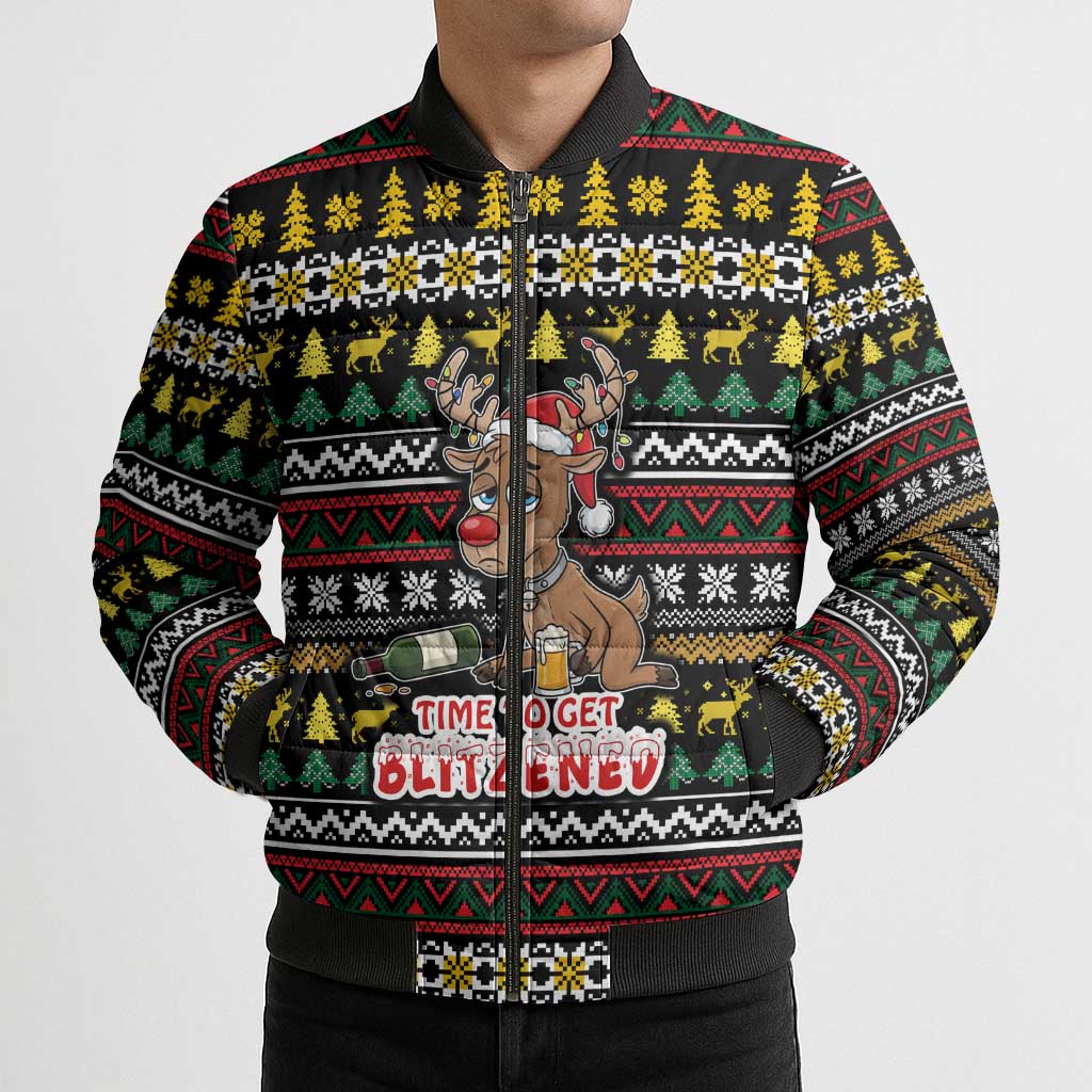 Time To Get Blitzened Christmas Bomber Puffer Jacket Xmas Holiday Patterns - Wonder Print Shop