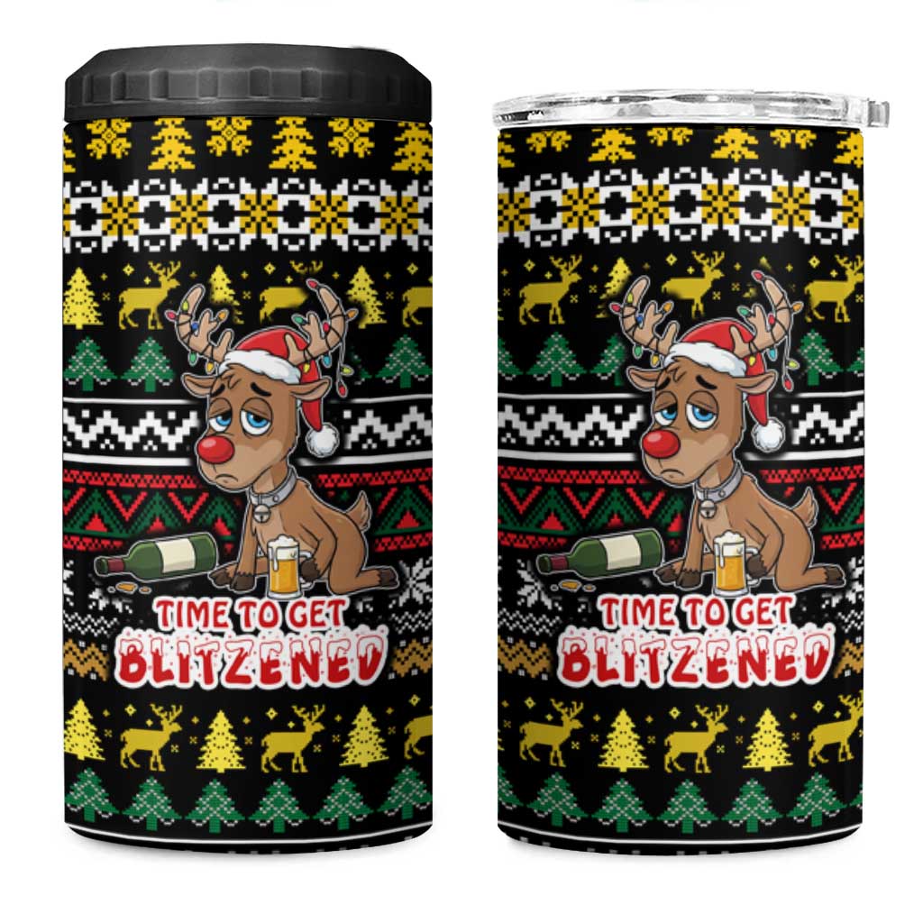 Time To Get Blitzened Christmas 4 in 1 Can Cooler Tumbler Xmas Holiday Patterns - Wonder Print Shop